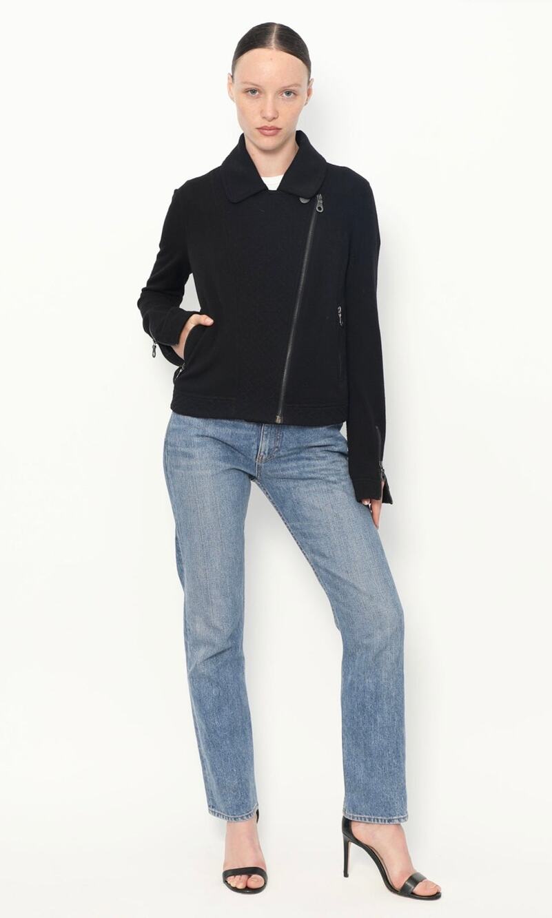 Chanel Black Quilted Wool Moto Zip Jacket – Size 46